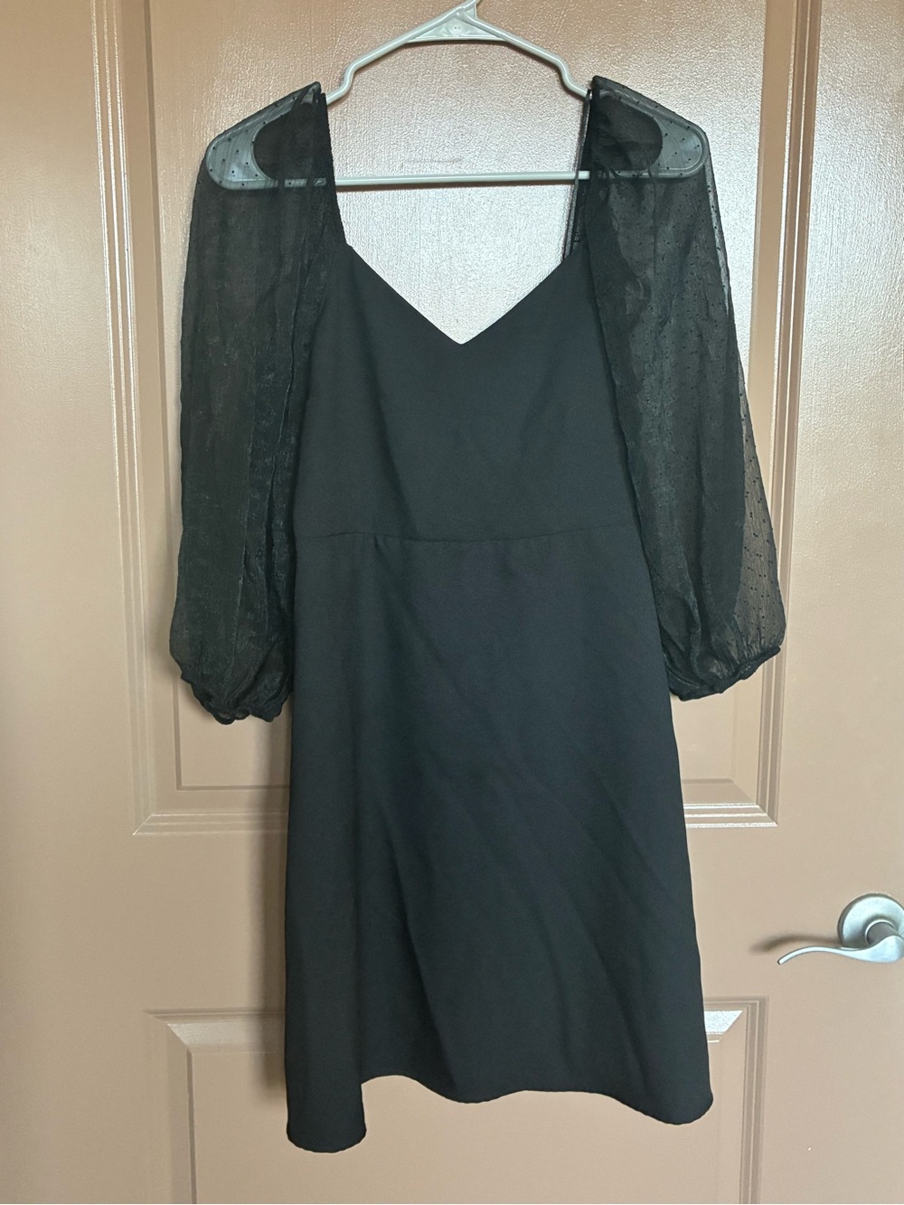 Banana Republic Black V-Neck Mini Dress with Sheer Puff Sleeves